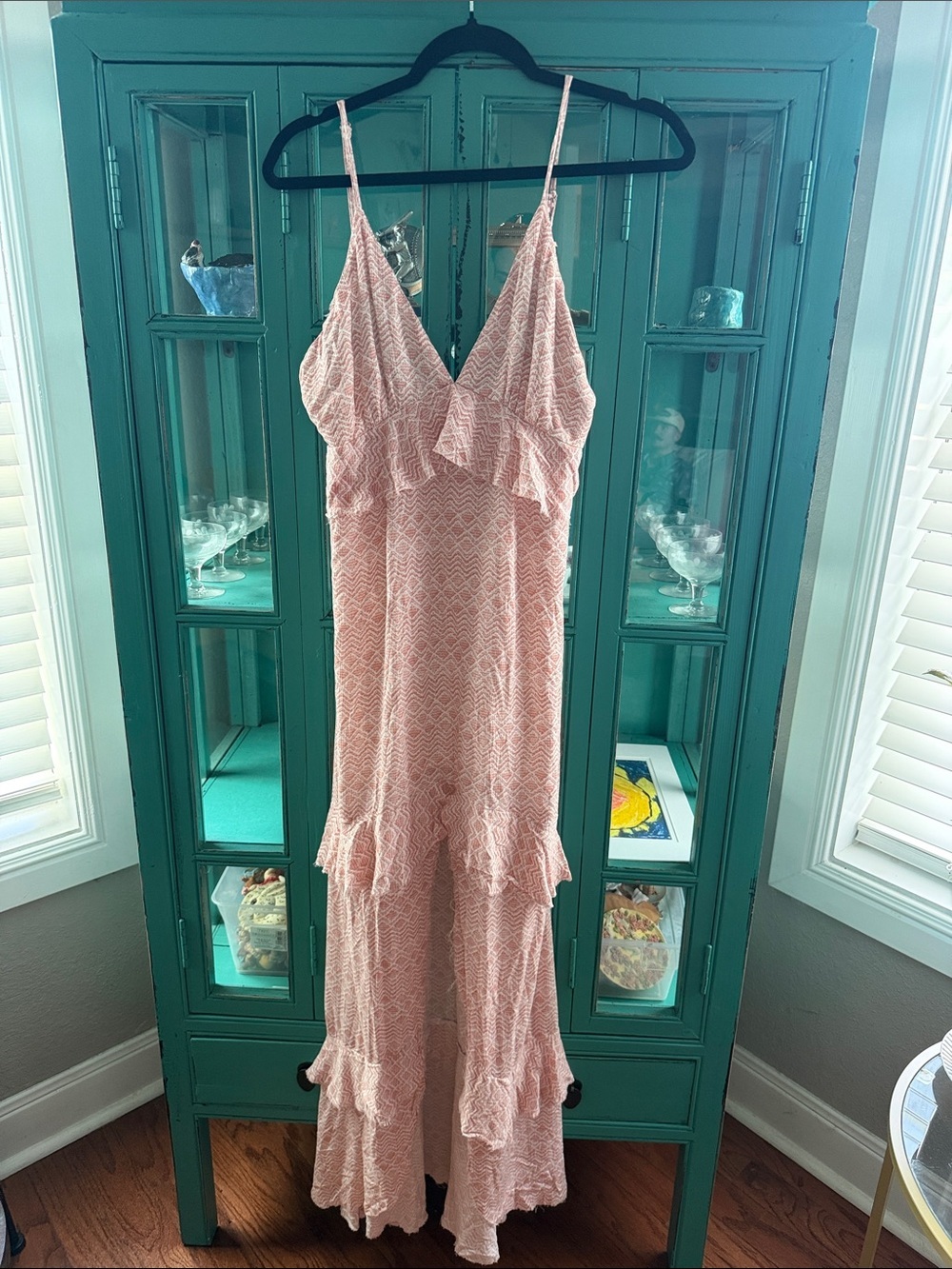Cotton Candy LA Pink Patterned Ruffle Raw Hem Maxi EUC